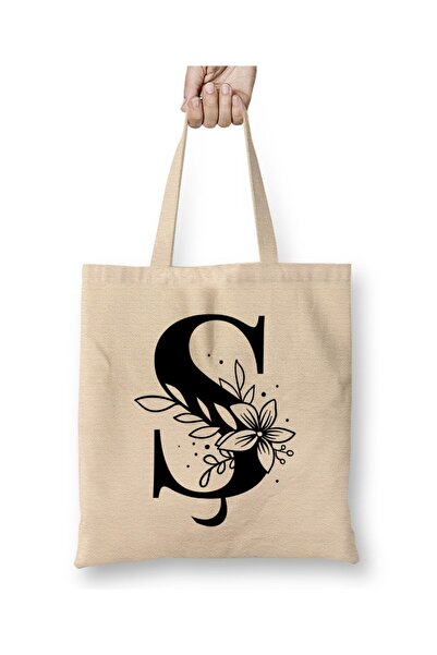 Toyaso Letter S White Cloth Bag Long Handle Shopping Bag Beach Bag