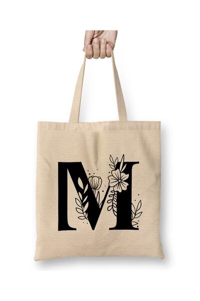 Toyaso Letter m White Cloth Bag Long Handle Shopping Bag Beach Bag