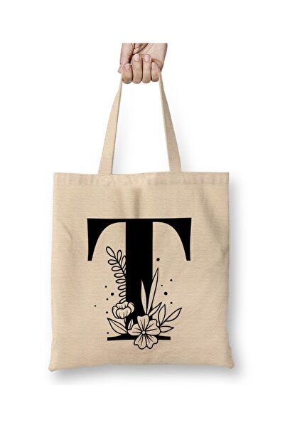 Toyaso Letter t White Cloth Bag Long Handle Shopping Bag Beach Bag