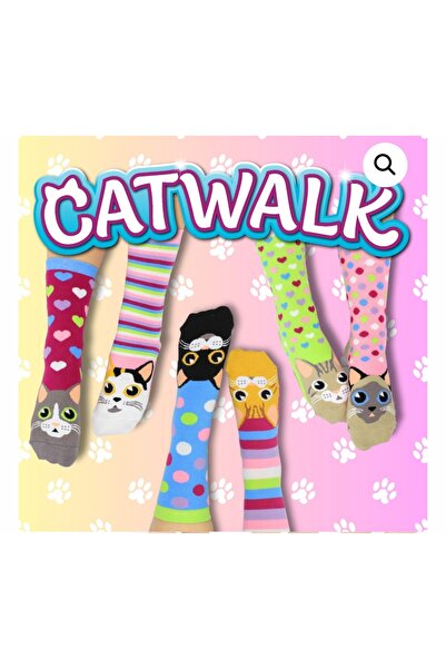 HNSOCKS RENKLİ ÇORAP MAFYASI Hn Socks Catwalk Cute Cat Patterned Unisex Color...