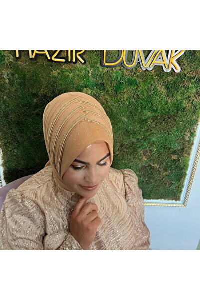 semahazırduvak Gold Simli Şerit Detaylı Model hazır türban hazır şal abiye şa...
