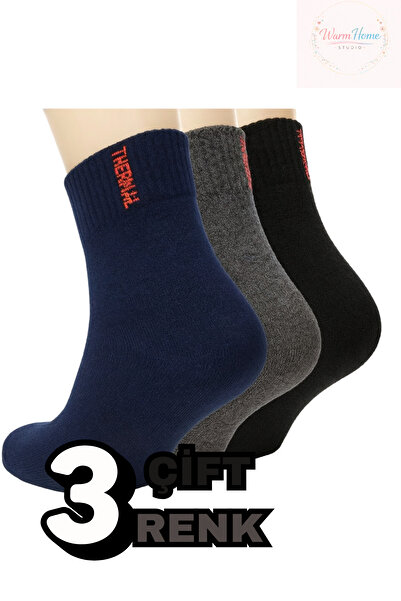 WarmHome Studio Termal Kışlık Kısa Konç Çorap 3 Çift Sıcak Tutan Esnek Dikişs...