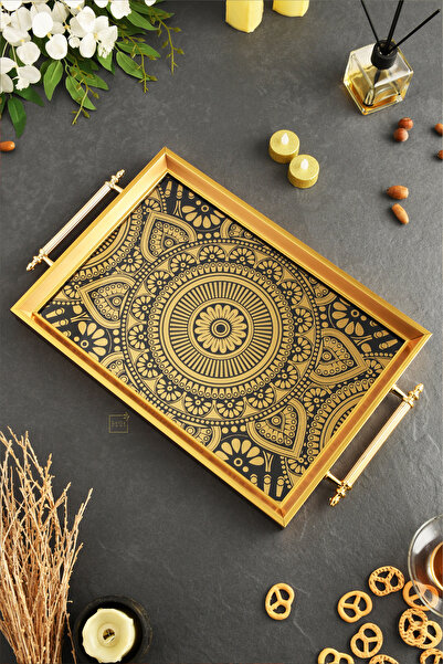 Leila Magnificent Model Gold Framed Luxury Presentation Tray 46X28 cm Real Glass