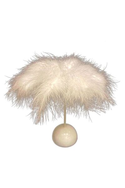 DOMEET Handmade Feather Led Table Lamp White 27 x 23cm