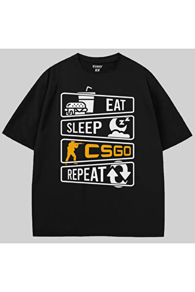 Crazy تي شيرت Eat Sleep Cs Go Repeat قصة فضفاضة