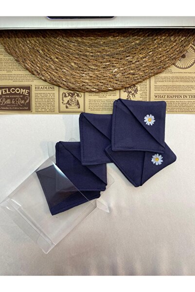 DUTTDİKİM Dark Blue Daisy B Printed 8*8 cm Handcrafted Bookmark