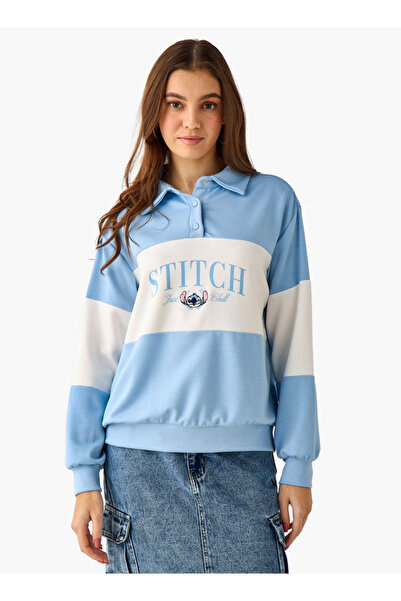 SP Characters Relaxed Fit Polo Sweatshirt with Stitch Embroidery Panel
