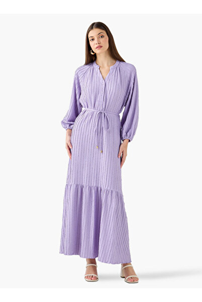 FAV Textured Maxi Women Dress with Tie-Up Detail