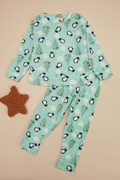 Fulla Moda Set de pijamale unisex pentru copii din lână cu model pinguin