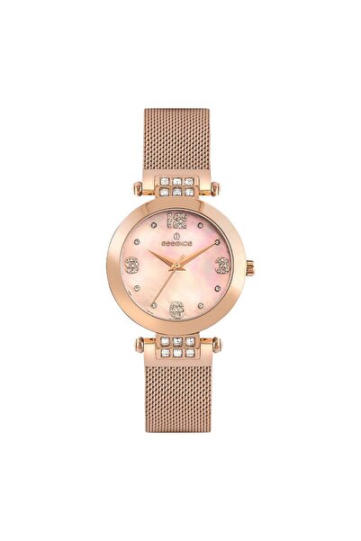 Essence Kadın Kol Saati 35 mm Rose Taşlı Kadran Hasır Kordon Bakır 3 ATM