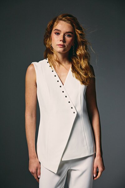 Sateen Pearl K Double-Breasted Vest - Ecru