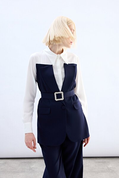 Sateen Риза тип блейзър - тъмно синьо