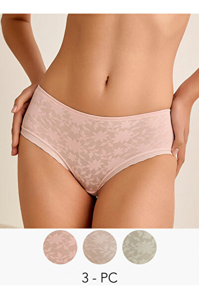 FAV طقم من 3 قطع - سراويل داخلية مزينة بالدانتيل الزهري