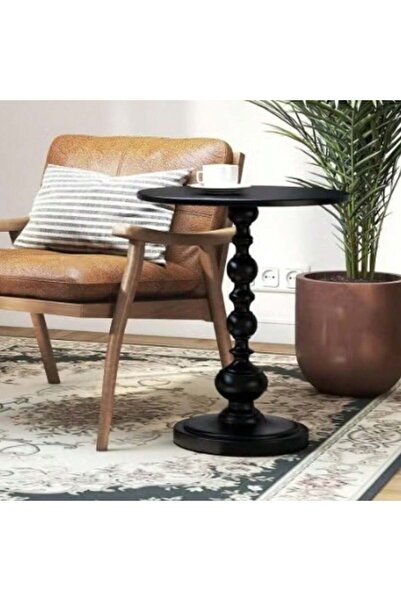 Mtanvxay طاولة جانبية دائرية بتصميم أعمدة رومانية، مصنوعة من المعدن الأسود، ب...