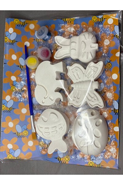 EL YAPIMI Hayvanlı Taş Boyama Seti 5’li – 3 Ana Renk Boya + Fırça | Eğitici A...