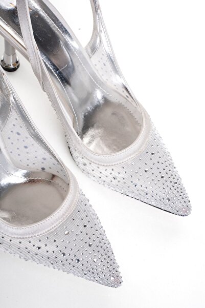 DYG STORE Women's Transparent Tulle and Stone Detailed Heeled Special Product...