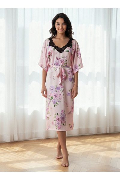 Aadaraya فستان نوم قصير الأكمام بنقشة زهور