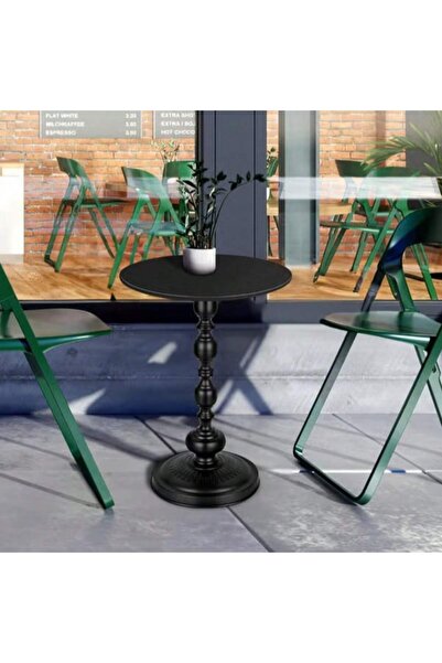 Mtanvxay طاولة جانبية دائرية سوداء معدنية بتصميم أعمدة رومانية عتيقة، مناسبة ...