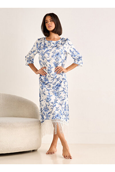 FAV Night Gown 3/4 Sleeve Printed Satin