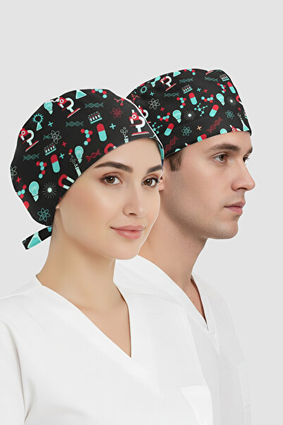 ÇİZGİ MEDİKAL Deney Dünyası Desenli Bone (Cotton Likra Kumaş)
