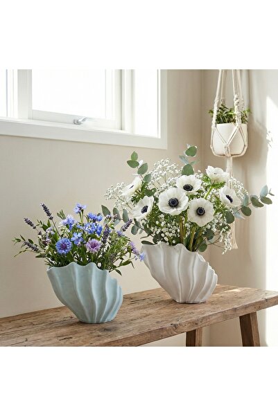 Handmade Deniz Kabuğu Formlu 2’li Vazo Seti - İskandinav Bohem Tarzı Dekorati...