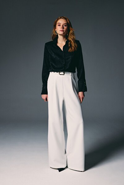 Sateen Belted Loose Trousers - Ecru