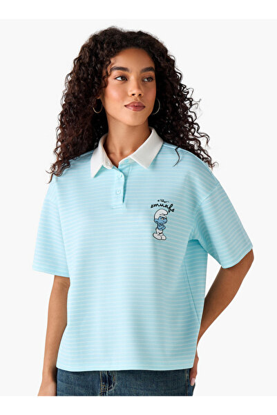 SP Characters Cotton Polo T-shirt with Smurf Print