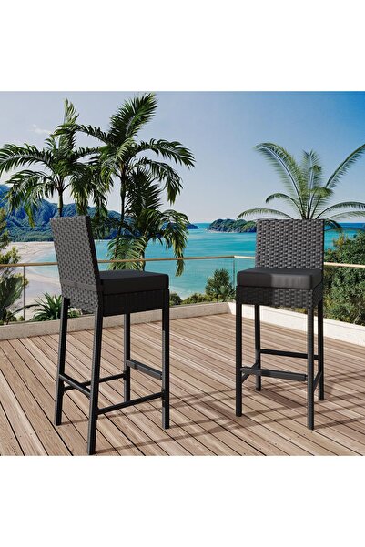 Garvee Wicker Rattan Outdoor Bar Stools - Armless Patio Bar Height Chairs wit...
