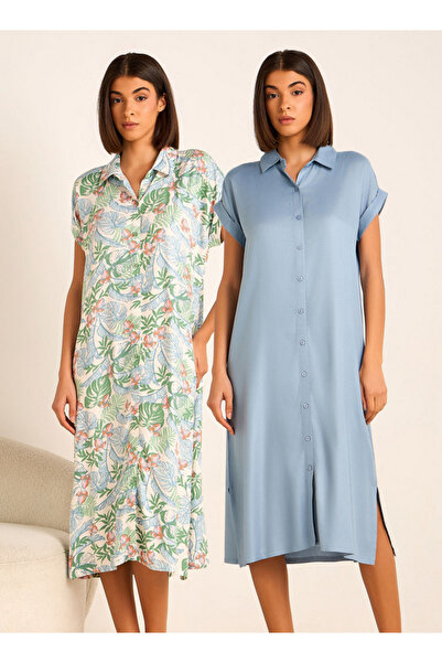 FAV Night Dress Short Sleeves Assorted Print Viscose - Set of 2