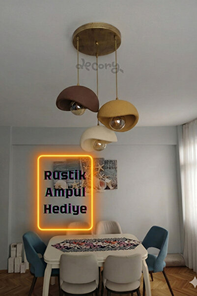 decory Beton Görünümlü 3'lü Sarkıt Avize, İskandinav Tarzı Bohem Sarkıt Avize...