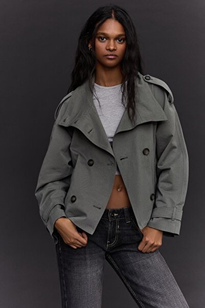 Bershka Huni yakalı trençkot ceket