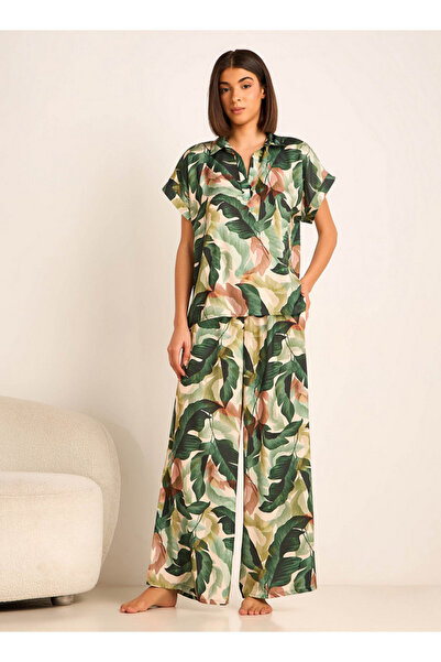 Aadaraya طقم بيجاما مكون من بلوزة وبنطال أرجل واسعة