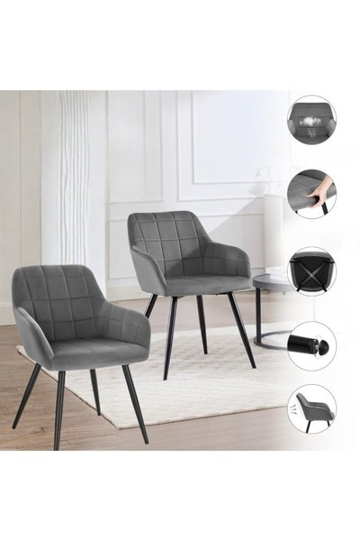 smart home 2 Pcs Modern Velvet Upholstered Dining Chairs with Metal Legs, Arm...