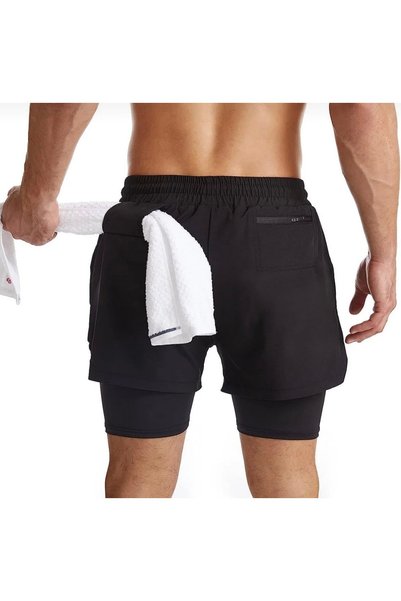 Demente 2 in 1 Shorts Quick Dry Micropoly Towel Holder with Phone Pocket Gym and Fitness Extra Inner Mesh Lining Outdoor Tights Shorts