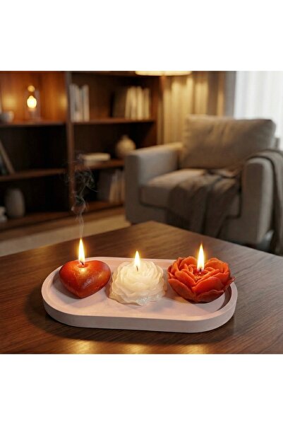 Handmade 3’lü Dekoratif Mum ve Mum Tabağı