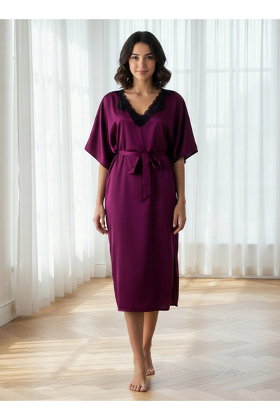 Aadaraya Adaraya Night Dress Short Sleeve With Belt