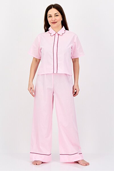 Bebe Women 2 Pieces Sleepwear Pyjama Top and Pants Set, Pink