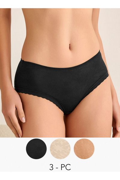 FAV طقم من 3 قطع - سراويل داخلية مزينة بالدانتيل الزهري