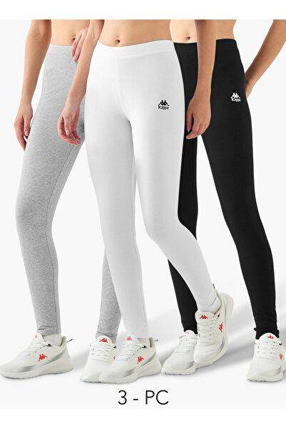 Kappa عبوة من 3 قطع من سراويل الليقنز المطاطية كاملة الطول مع طباعة شعار