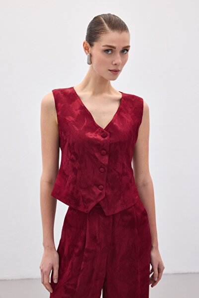 Sateen Жакет с жакардова талия - бордо