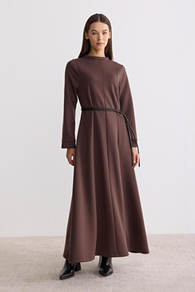 ipekton studio فستان من قماش المودال على شكل حرف A بلون الموكا