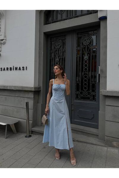 Gallogi Korse Detay, Askılı Midi Pamuk Pinterest Elbise