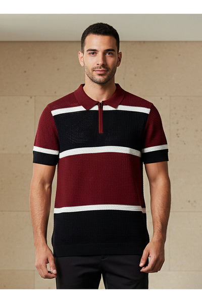 Iconic تي شيرت بولو مخطط بأكمام قصيرة للرجال