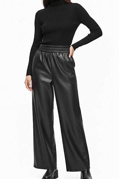 vynor atelier Pantaloni negri din piele de damă