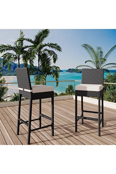 Garvee Wicker Rattan Outdoor Bar Stools - Armless Patio Bar Height Chairs wit...