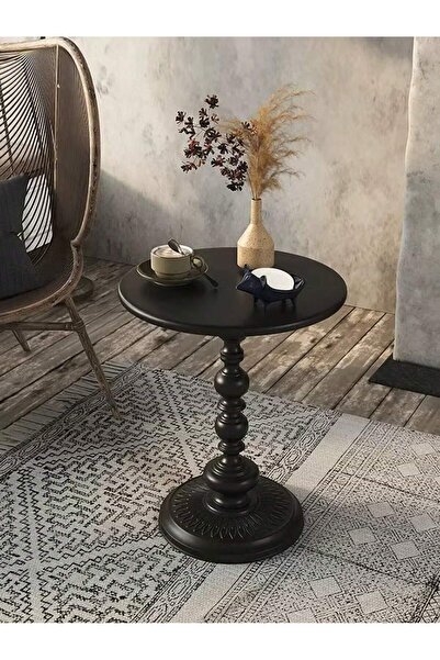 Mtanvxay طاولة جانبية دائرية عتيقة من المعدن الأسود بتصميم أعمدة رومانية، منا...