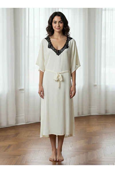 Aadaraya فستان نوم أدارايا قصير الأكمام مع حزام