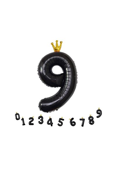 OMS Balon negru cu numărul 9, model coroană de 40 de inci