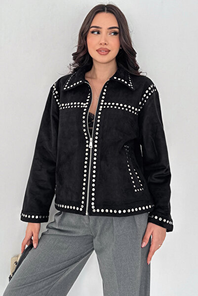 AsprinFashion Staple Detailed Fur Lined Suede Coat