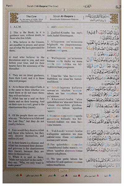 Generic The Holy Qur'an color coded arabic text & Transliteration with English Translation